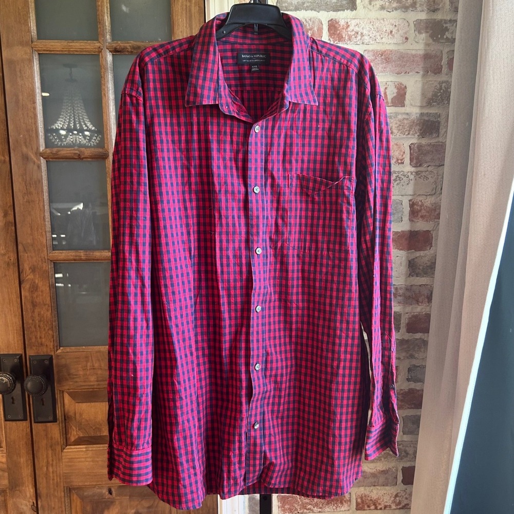 Banana Republic Button Down Shirt Mens‎ Red Gingham Tailored Preppy Slim Fit XXL